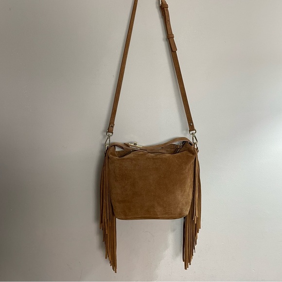 CLAUDIA FIRENZE Caramel Suede FRINGE Convertible SHOULDER Western BAG Purse - Picture 3 of 6
